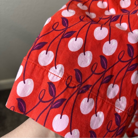 Anthro Maeve Red Pink Cherry Print The Colette High Rise Wide Leg Pant Sz 18W - Picture 6 of 10